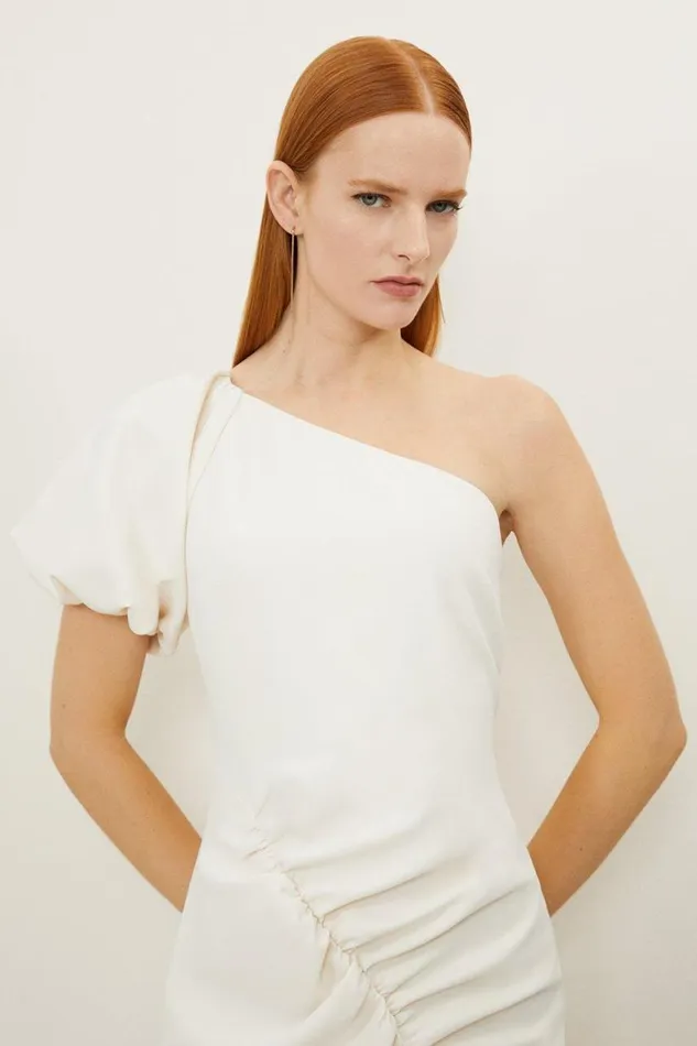 Dresses Women Karen Millen Soft Tailored One Shoulder Ruched Midaxi Dress Ivory