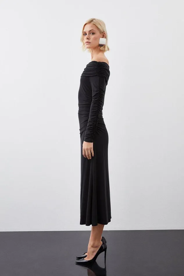 Dresses Women Karen Millen Soft Touch Slinky Jersey Bardot Midi Dress Black