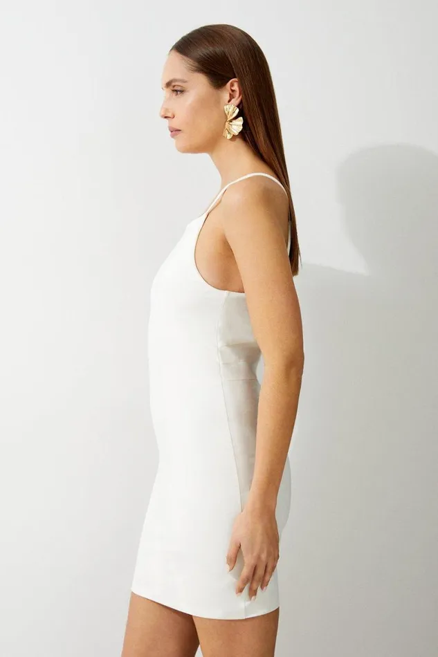 Dresses Women Karen Millen Stretch Cotton Jersey Racer Mini Dress Ivory