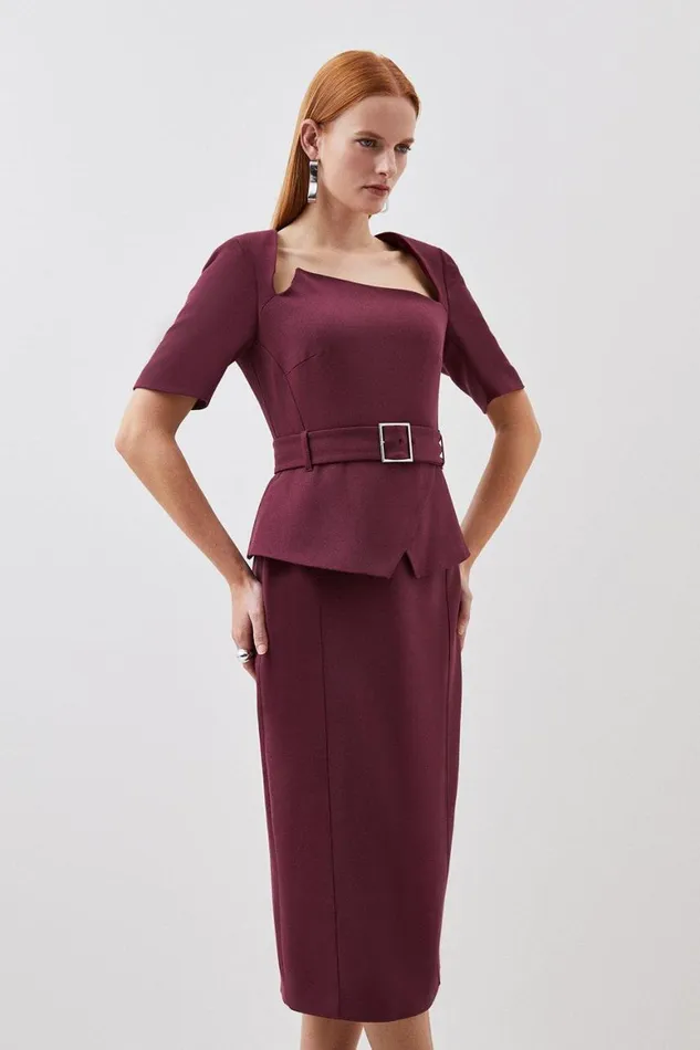 Dresses Women Karen Millen Structured Crepe Asymmetric Neck Belted Midi Pencil Dress Merlot Dresses Women Karen Millen Structured Crepe Asymmetric Neck Belted Midi Pencil Dress Merlot