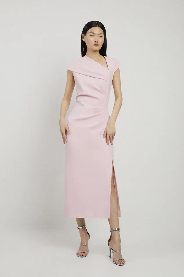 Dresses Women Karen Millen Structured Crepe Asymmetric Neck Midi Dress Pale Pink Dresses Women Karen Millen Structured Crepe Asymmetric Neck Midi Dress Pale Pink