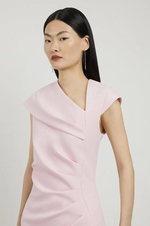 Dresses Women Karen Millen Structured Crepe Asymmetric Neck Midi Dress Pale Pink