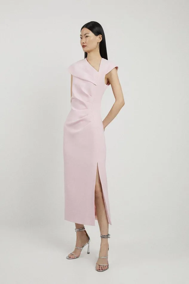 Dresses Women Karen Millen Structured Crepe Asymmetric Neck Midi Dress Pale Pink