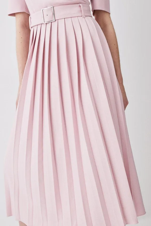 Dresses Women Karen Millen Structured Crepe Notch Neck Wrap Belted Forever Midi Dress Blush