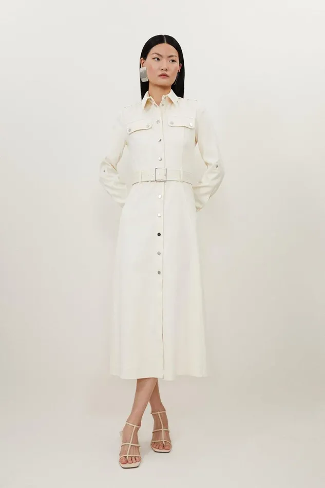 Dresses Women Karen Millen Tailored Belted Midi Shirt Dress Cream