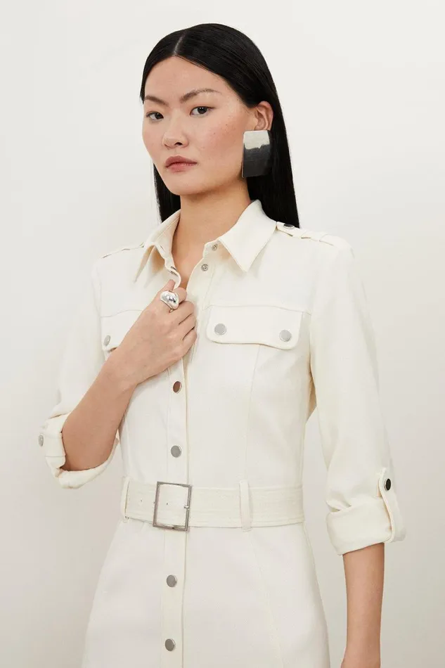 Dresses Women Karen Millen Tailored Belted Midi Shirt Dress Cream