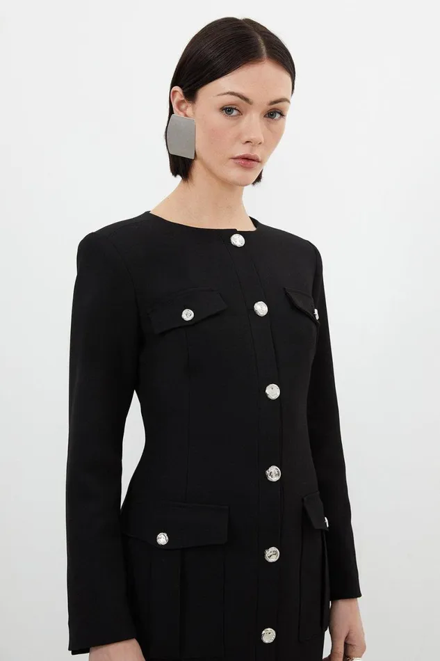 Dresses Women Karen Millen Tailored Compact Stretch Button Through Midi Dress Black