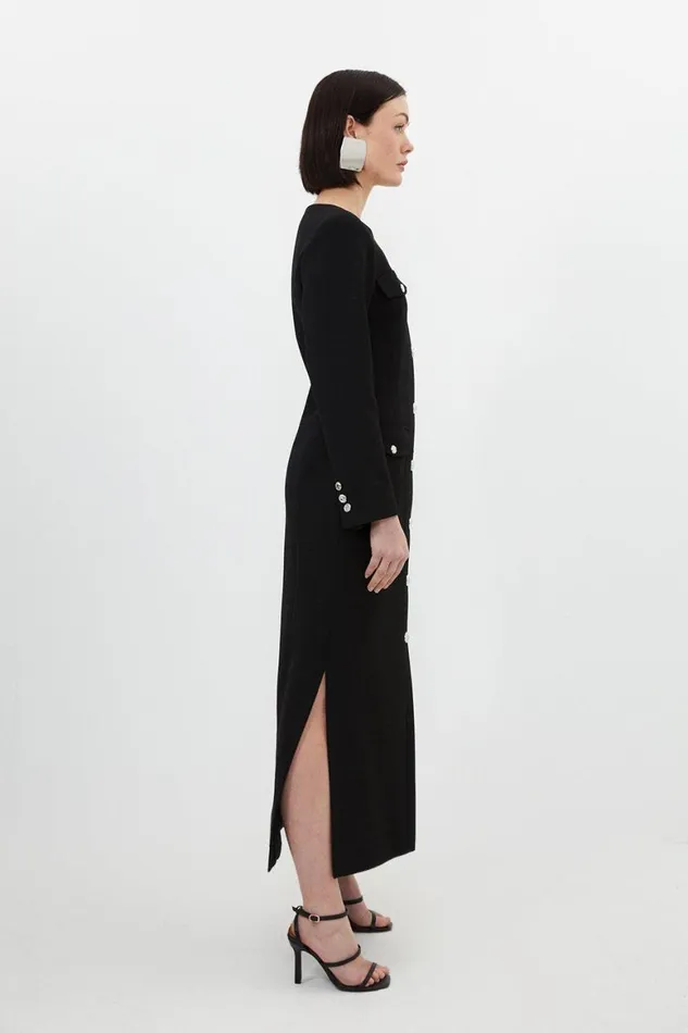 Dresses Women Karen Millen Tailored Compact Stretch Button Through Midi Dress Black