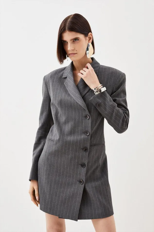 Dresses Women Karen Millen Tailored Compact Stretch Pinstripe Single Breasted Blazer Dress Grey Dresses Women Karen Millen Tailored Compact Stretch Pinstripe Single Breasted Blazer Dress Grey
