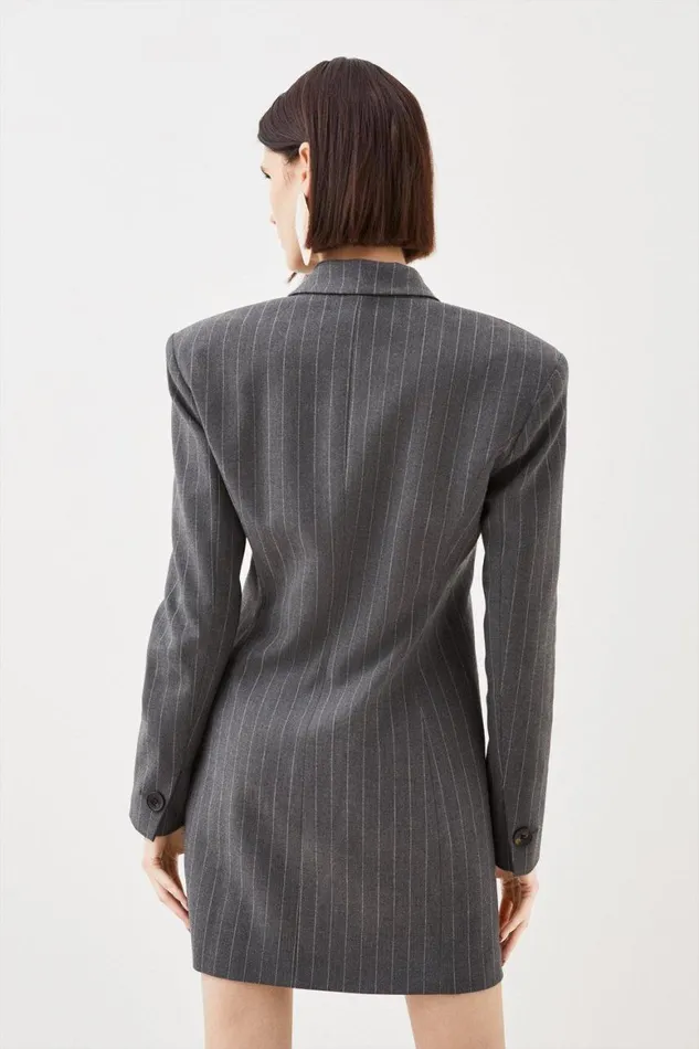 Dresses Women Karen Millen Tailored Compact Stretch Pinstripe Single Breasted Blazer Dress Grey