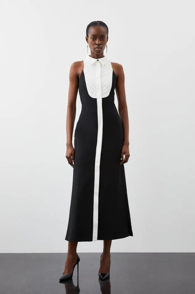 Dresses Women Karen Millen Tailored Compact Stretch Tuxedo Halter Neck Maxi Dress Black Dresses Women Karen Millen Tailored Compact Stretch Tuxedo Halter Neck Maxi Dress Black