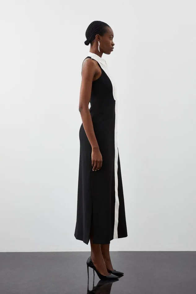 Dresses Women Karen Millen Tailored Compact Stretch Tuxedo Halter Neck Maxi Dress Black