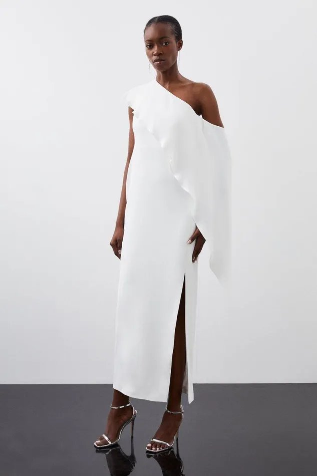 Dresses Women Karen Millen Tailored Compact Stretch Viscose Drape Detail Maxi Dress Ivory Dresses Women Karen Millen Tailored Compact Stretch Viscose Drape Detail Maxi Dress Ivory