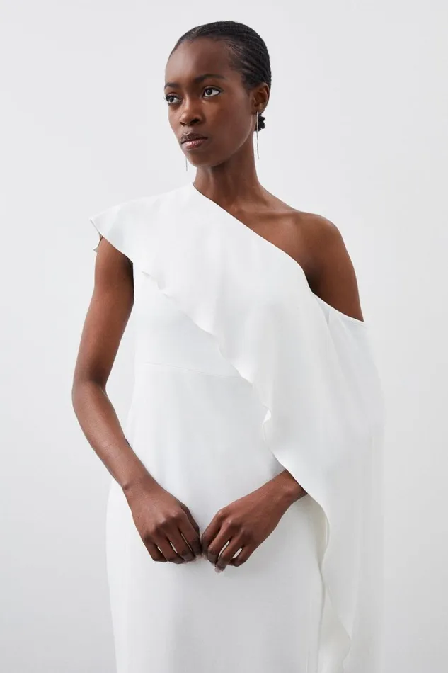 Dresses Women Karen Millen Tailored Compact Stretch Viscose Drape Detail Maxi Dress Ivory