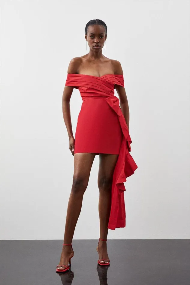 Dresses Women Karen Millen Tailored Off Shoulder Bow Drape Detail Mini Dress Red Dresses Women Karen Millen Tailored Off Shoulder Bow Drape Detail Mini Dress Red