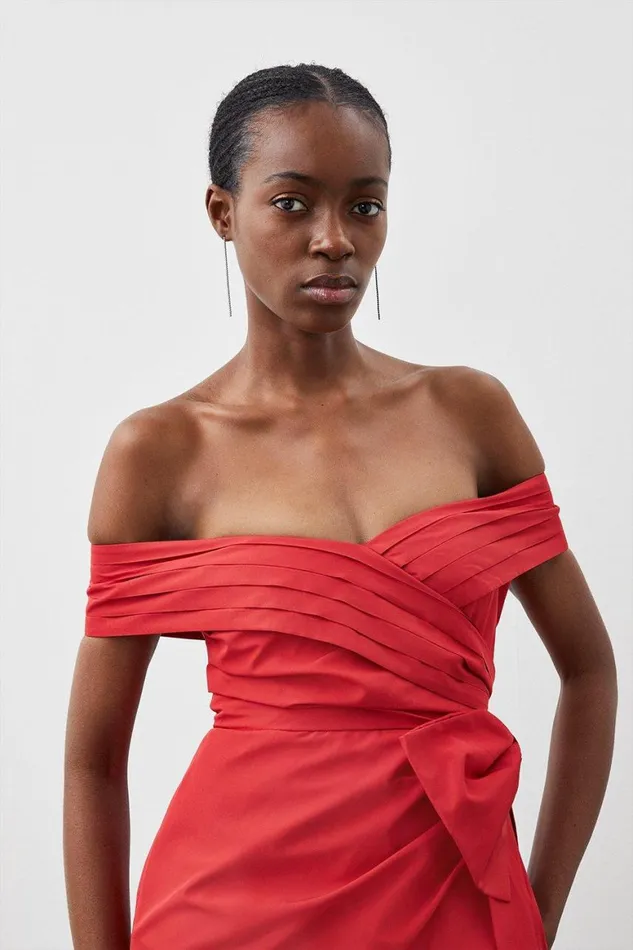 Dresses Women Karen Millen Tailored Off Shoulder Bow Drape Detail Mini Dress Red