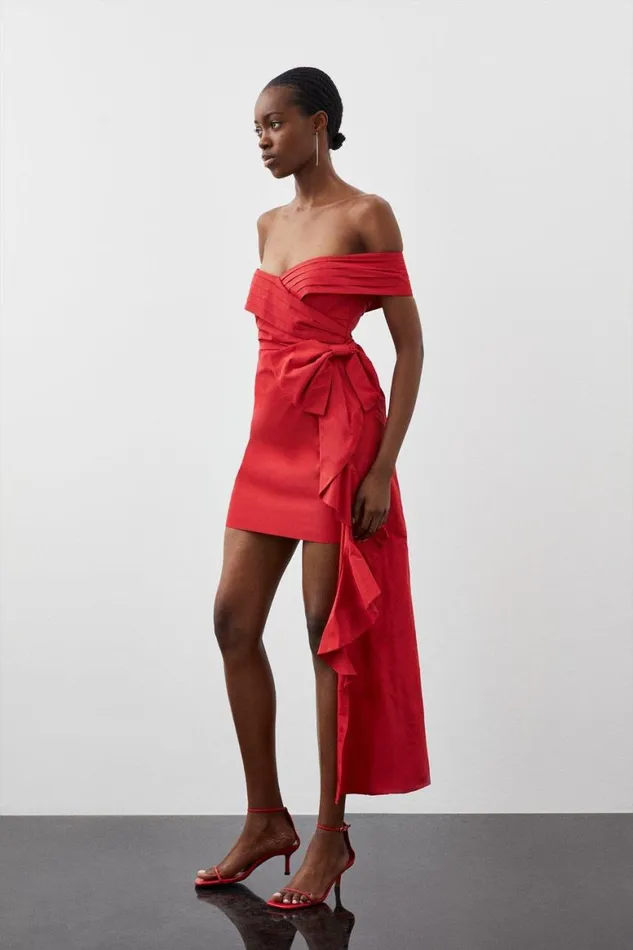 Dresses Women Karen Millen Tailored Off Shoulder Bow Drape Detail Mini Dress Red