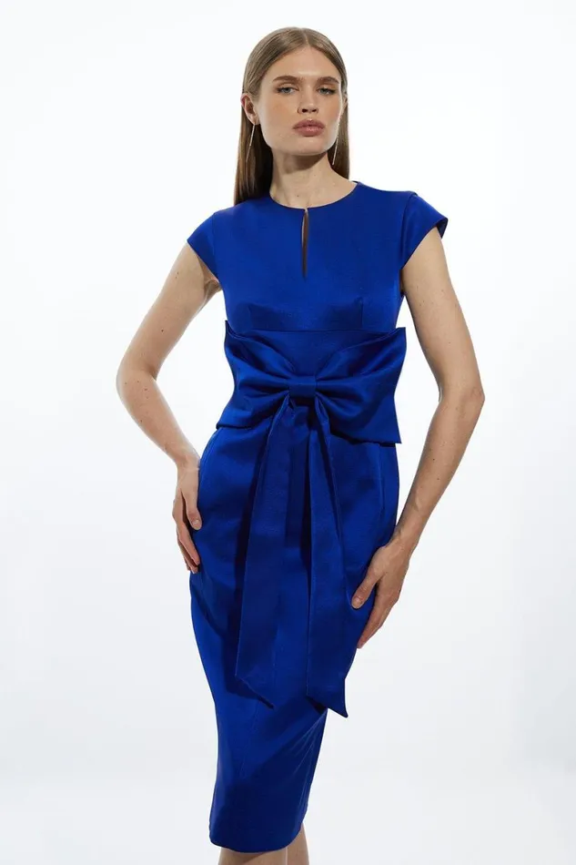 Dresses Women Karen Millen Tailored Satin Bow Detail Cap Sleeve Midi Dress Blue Dresses Women Karen Millen Tailored Satin Bow Detail Cap Sleeve Midi Dress Blue