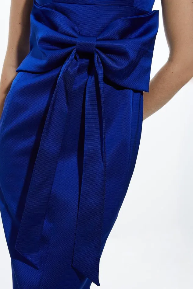 Dresses Women Karen Millen Tailored Satin Bow Detail Cap Sleeve Midi Dress Blue