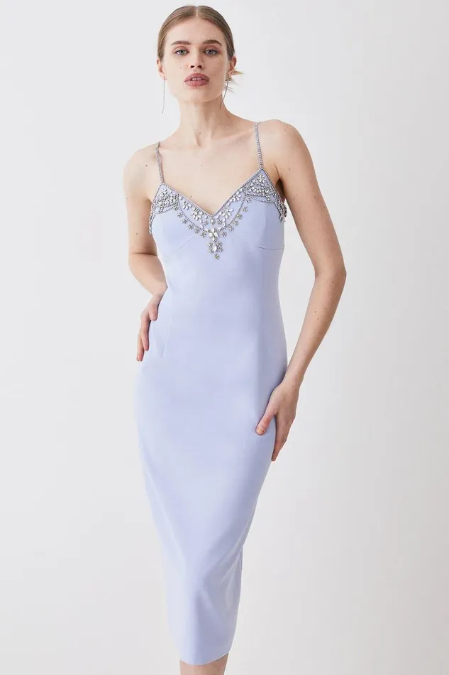 Dresses Women Karen Millen Tall Crystal Embellished Strappy Woven Midi Dress Blue Dresses Women Karen Millen Tall Crystal Embellished Strappy Woven Midi Dress Blue