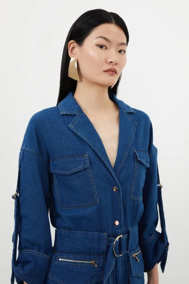Dresses Women Karen Millen Tall Denim Woven Maxi Shirt Dress Denim