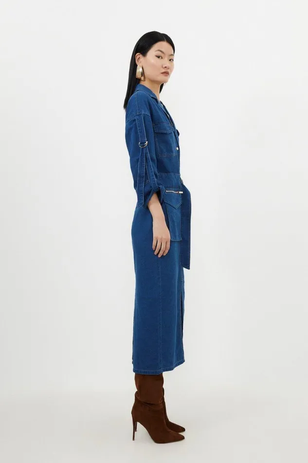 Dresses Women Karen Millen Tall Denim Woven Maxi Shirt Dress Denim