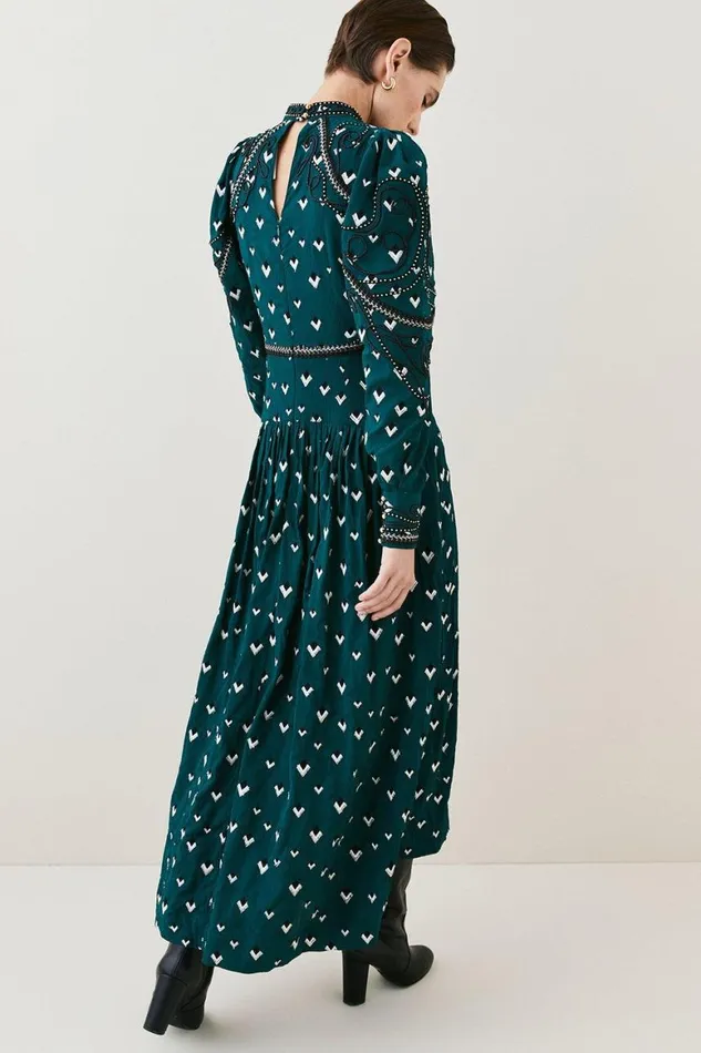Dresses Women Karen Millen Tall Embroidered Cornelli Tape Woven Dress Bottle Green