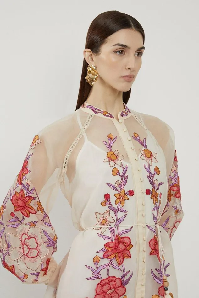 Dresses Women Karen Millen Tall Floral Embroidery Organdie Woven Mini Dress Blush