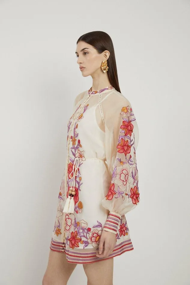 Dresses Women Karen Millen Tall Floral Embroidery Organdie Woven Mini Dress Blush