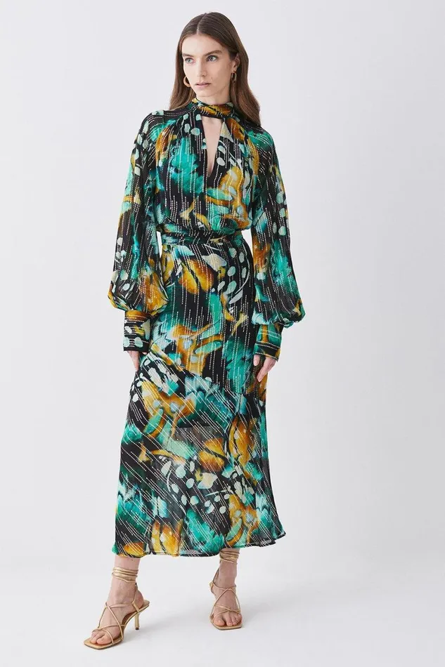 Dresses Women Karen Millen Tall Metallic Iridescent Column Midi Dress Green