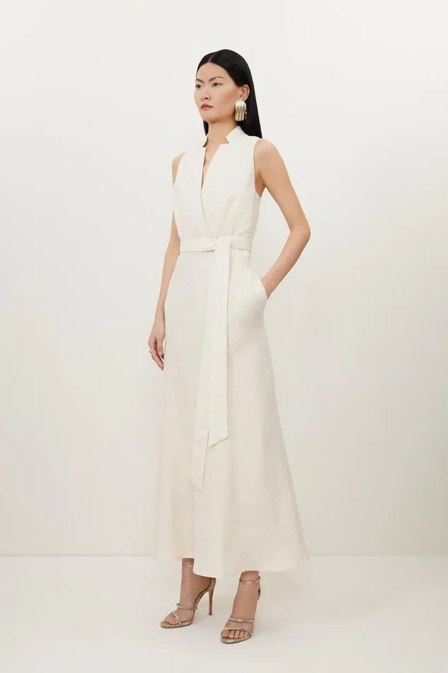 Dresses Women Karen Millen Tall Tailored Linen Metallic Notch Neck Maxi Dress Ivory Dresses Women Karen Millen Tall Tailored Linen Metallic Notch Neck Maxi Dress Ivory