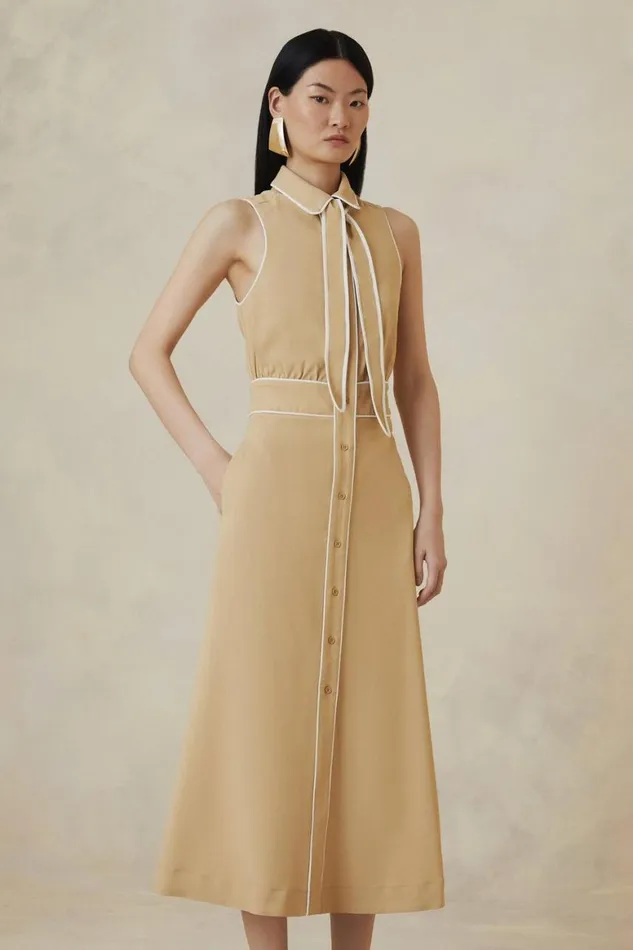 Dresses Women Karen Millen Tall The Founder Contrast Tipped Sleeveless Tailored Shirt Dress Camel Dresses Women Karen Millen Tall The Founder Contrast Tipped Sleeveless Tailored Shirt Dress Camel