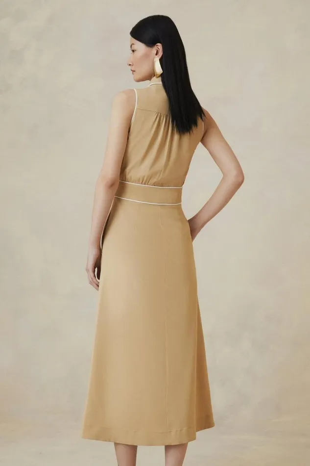 Dresses Women Karen Millen Tall The Founder Contrast Tipped Sleeveless Tailored Shirt Dress Camel