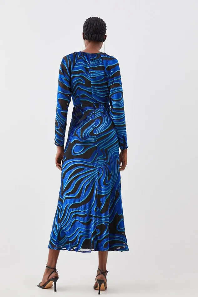 Dresses Women Karen Millen Velvet Devore Woven Midaxi Column Dress Blue