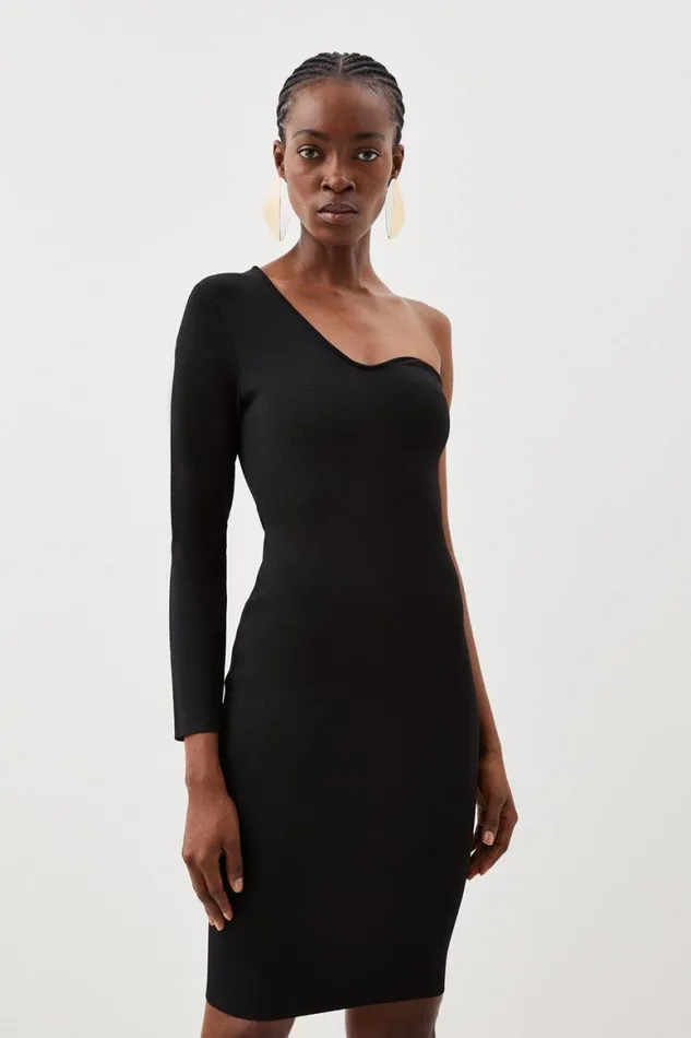 Dresses Women Karen Millen Viscose Blend Body Contouring One Shoulder Knit Pencil Dress Black Dresses Women Karen Millen Viscose Blend Body Contouring One Shoulder Knit Pencil Dress Black