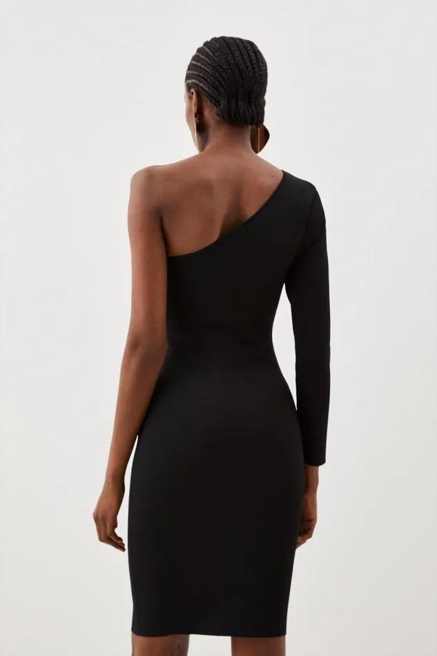 Dresses Women Karen Millen Viscose Blend Body Contouring One Shoulder Knit Pencil Dress Black