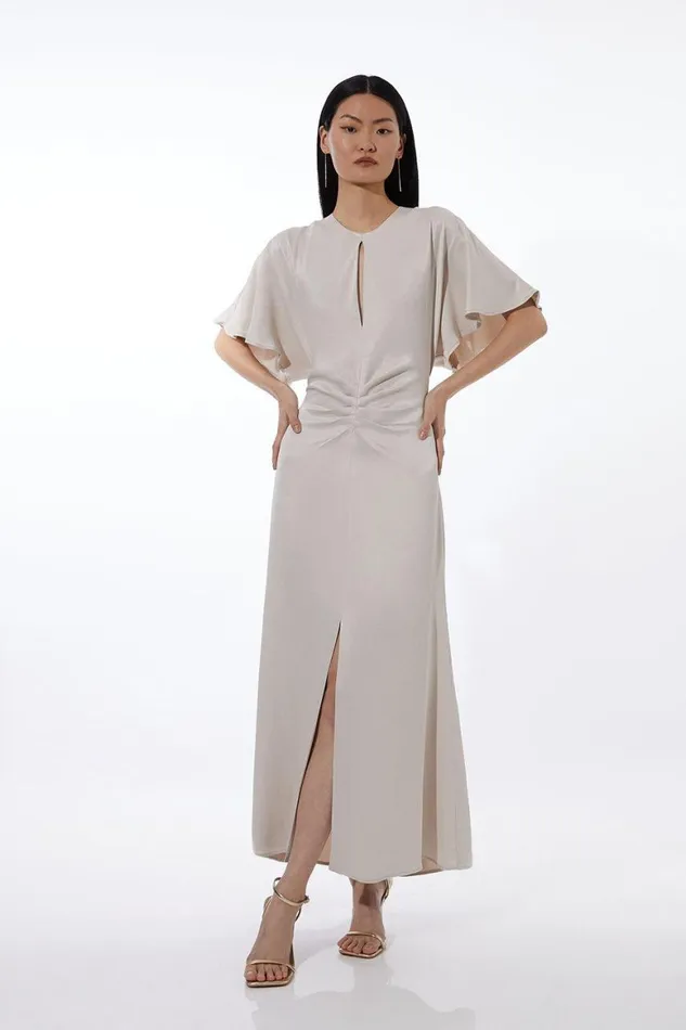 Dresses Women Karen Millen Viscose Satin Batwing Midi Dress Silver
