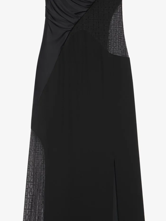 Evening Satin Dress And 4g Lace With Rhinestones Black Women Givenchy Dresses