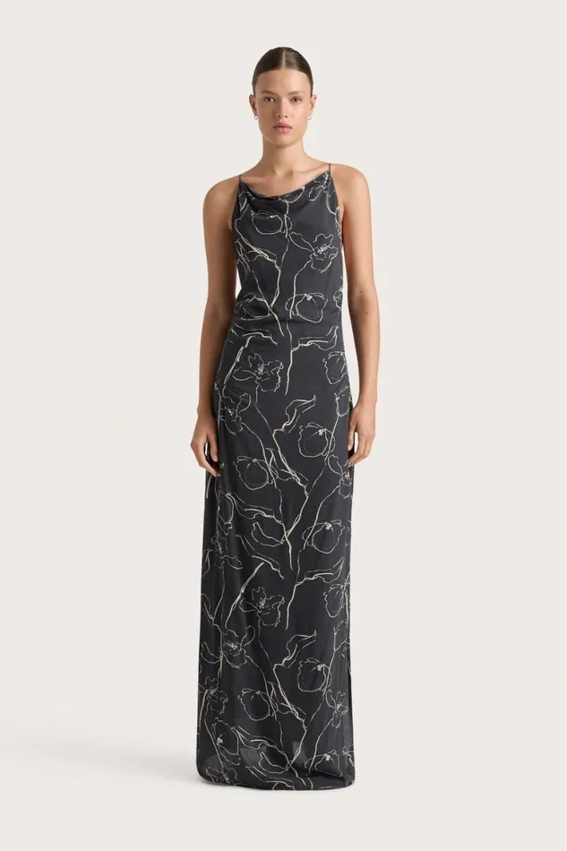 Faithfull The Brand Dresses Aurelie Maxi Dress Calla Charred Navy 8211 Women