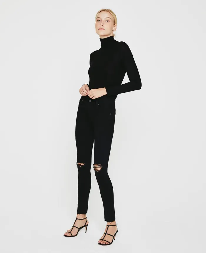Farrah Skinny Ankle 1 Year Midnight Black Destruct Women AG Jeans Denim Farrah Skinny Ankle 1 Year Midnight Black Destruct Women AG Jeans Denim
