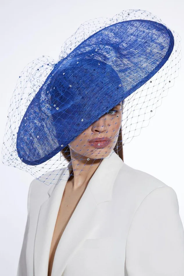 Fascinators Women Karen Millen Diamante Detail Mesh Fascinator Cobalt