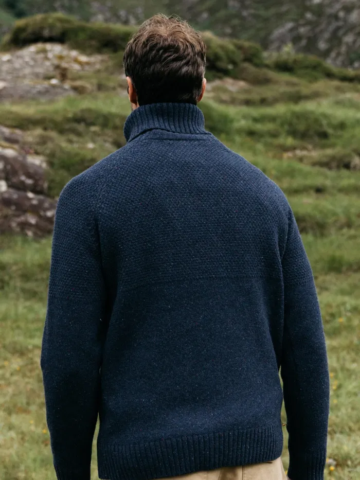 Finisterre Knitwear Men Fishermans Roll Neck Knit Sweater Navy