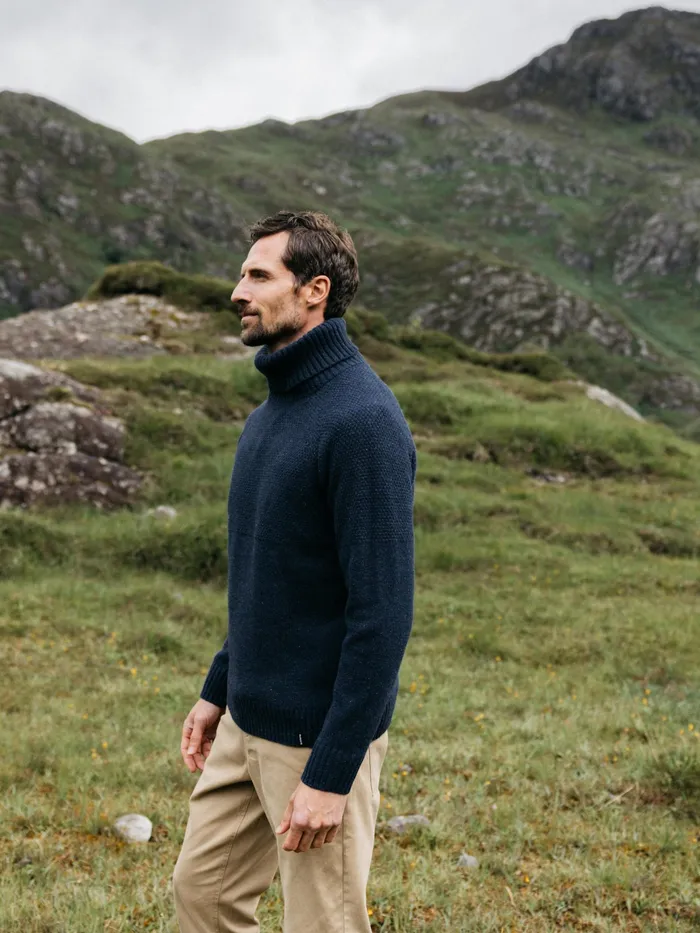 Finisterre Knitwear Men Fishermans Roll Neck Knit Sweater Navy