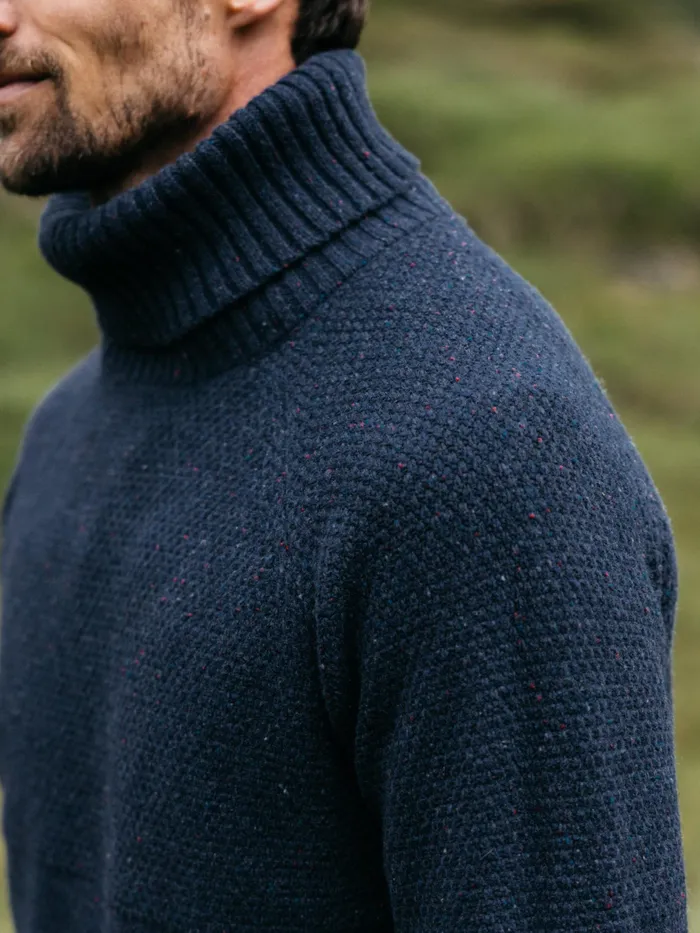 Finisterre Knitwear Men Fishermans Roll Neck Knit Sweater Navy
