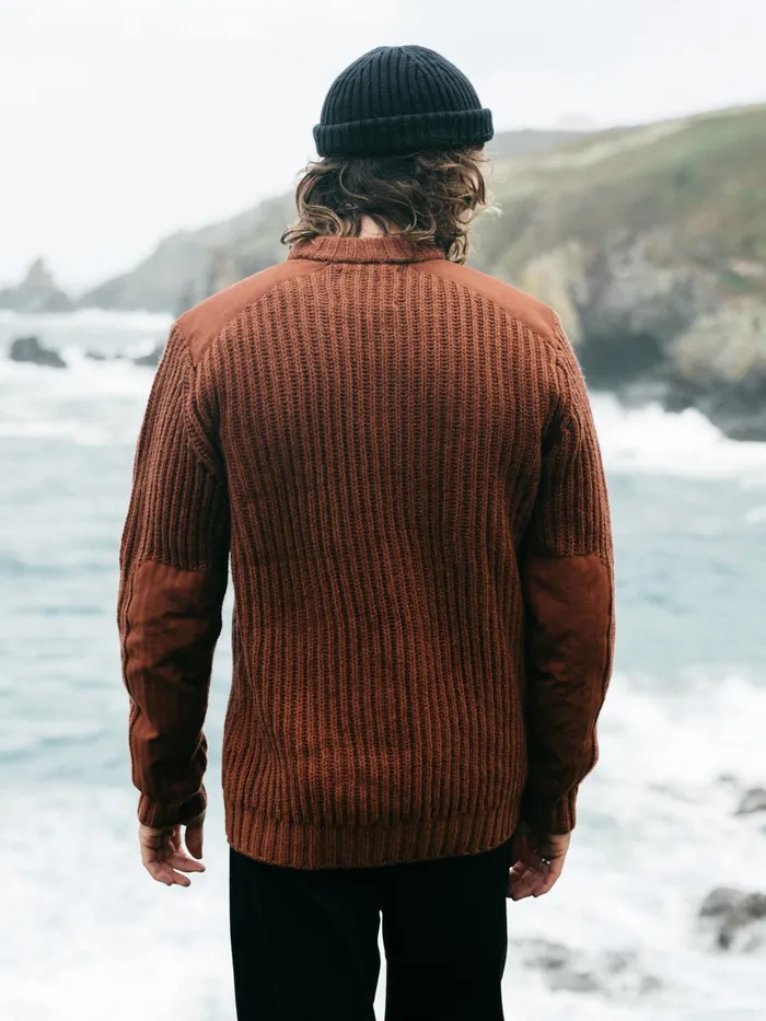 Finisterre Knitwear Men Needus Patched Crew Knit Sweater Dark Rosewood