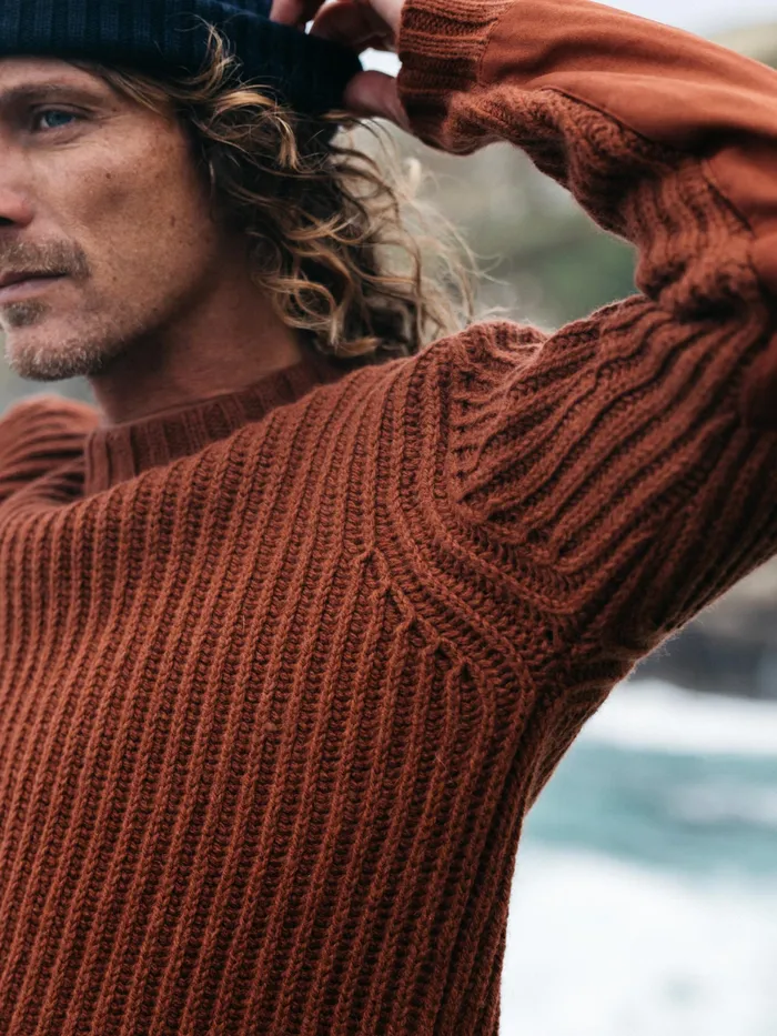 Finisterre Knitwear Men Needus Patched Crew Knit Sweater Dark Rosewood