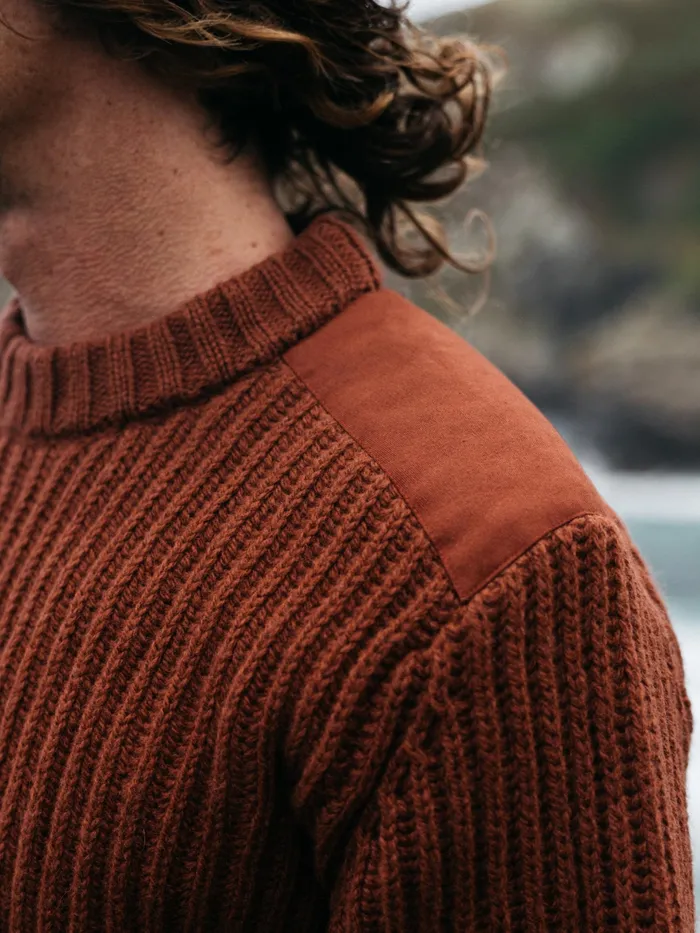 Finisterre Knitwear Men Needus Patched Crew Knit Sweater Dark Rosewood
