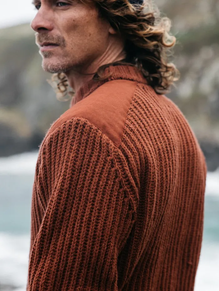 Finisterre Knitwear Men Needus Patched Crew Knit Sweater Dark Rosewood