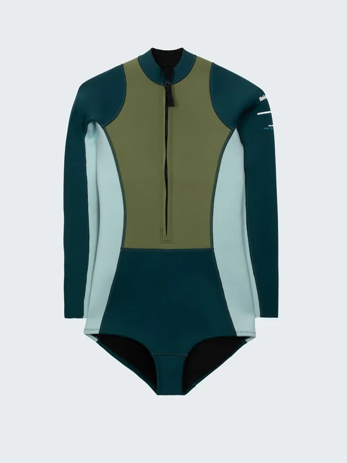 Finisterre Swimwear and Bikinis Women Nieuwland 2mm Yulex Long Sleeve Swimsuit Tealkhakiaqua