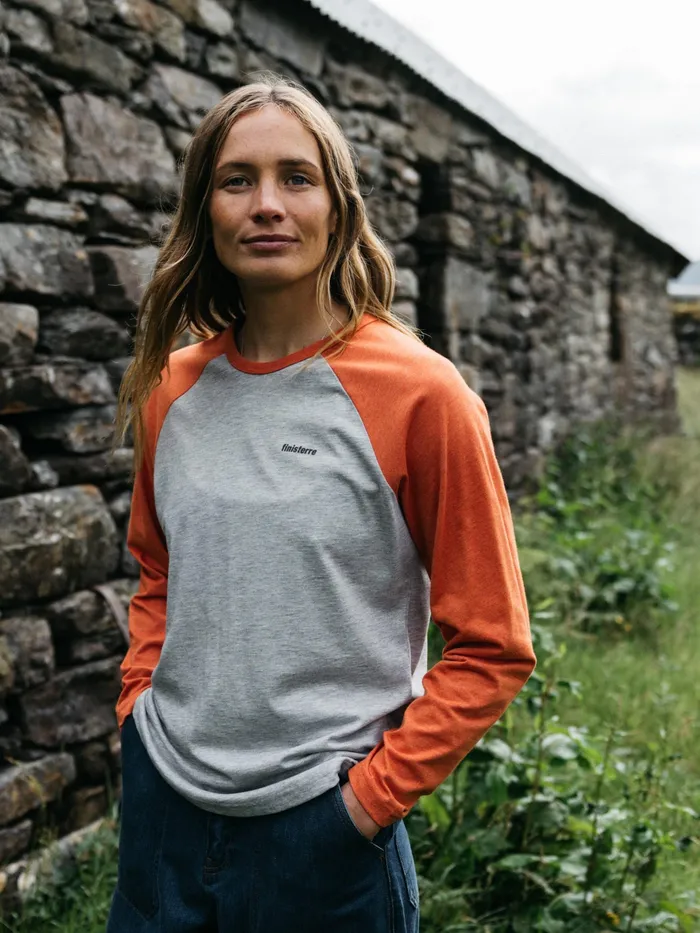 Finisterre Tops and TShirts Women Bailey Long Sleeve TShirt Grey Marlred Rust
